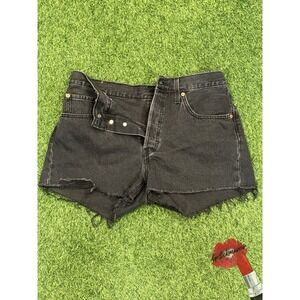 Levi's 501 Shorts Size 30 Black Raw Hem Cut Original Distressed Denim